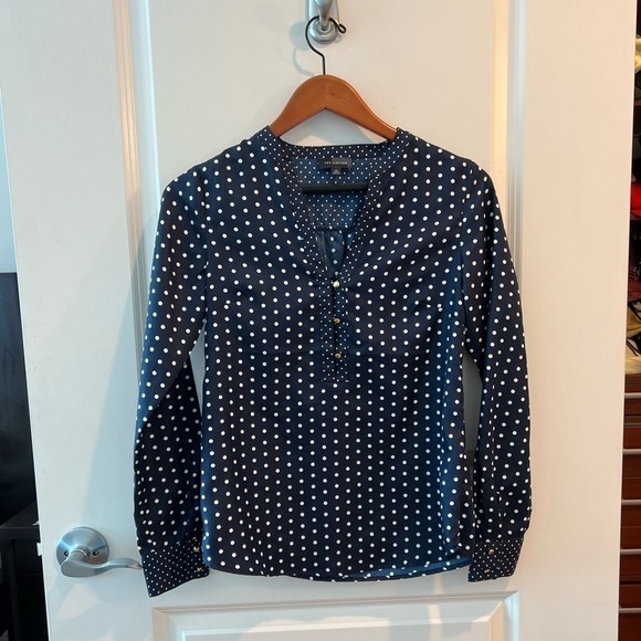 The Limited Navy blue long sleeve polka dot blouse - Picture 1 of 13